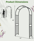 Dimensions of 7.2 Ft Outdoor Steel Garden Arch Arbor With Stakes, Wide Sturdy Black Metal Archway for Climbing Plants
