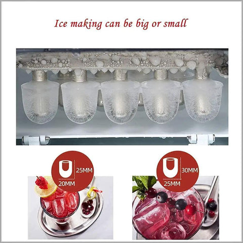 Portable Countertop Ice Machine Fast Self Clean Compact Ice Maker For Home Parties Kitchen Bar showing various ice cube sizes.