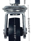 2 Pack Heavy Duty Jack Caster Wheels Built For 4 Ton Hydraulic Floor Jacks showing measurements and steel craftsmanship.