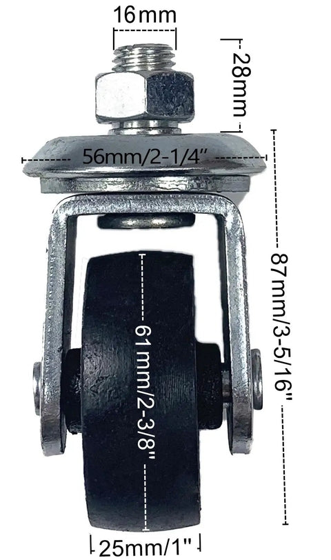 2 Pack Heavy Duty Jack Caster Wheels Built For 4 Ton Hydraulic Floor Jacks showing measurements and steel craftsmanship.