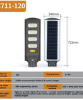 Heavy Hitting 120W Solar Floodlight With Twin Motion Sensors And Dusk To Dawn Auto Lighting, Includes Handy Remote, No Sweat Install. Side view showing size and solar panel.