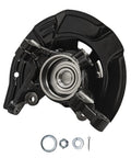 Front Right Steering Knuckle And Wheel Hub Bearing Assembly For 2011 Hyundai Sonata 2.4L With Sport Suspension Passenger Side Replacement Direct Fit OEM Grade Quality Bolt In Everyday Driver Ready, showing the uninstalled assembly with included hardware.