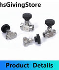 Set of 304 stainless steel NPT female needle valves with black knobs for precise flow control; sizes 1/8–1/2 in