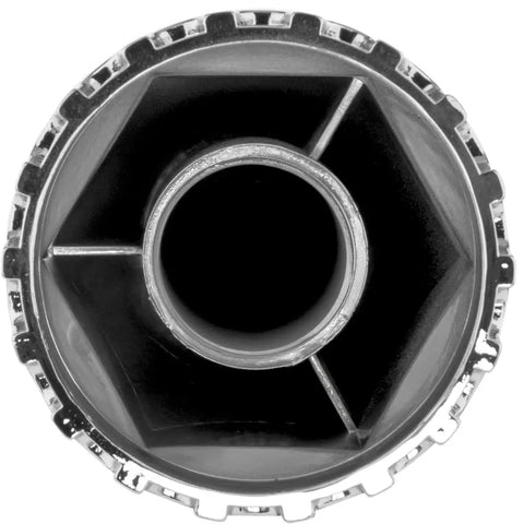 Top view of 33mm Lug Nut Covers For Semi Trucks Chrome Spike Type Flanged Screw On 4.75 Inch Height Durable ABS Lug Nut Caps Kit