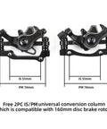 Rock Solid Rear Brake Kit With Mechanical Linear Pull Disc Caliper And 160mm G3 Rotor showcasing 2PC IS/PM universal conversion columns.