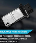 Direct Swap Mass Air Flow Sensor Replacement For 22680-7S00A showing aluminum construction and electrical connector side.