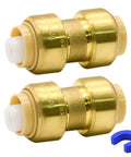 2 Pack One Half Inch Push To Connect Straight Fittings With Disconnect Clip Tool Included For Copper Pex And CPVC Pipe Durable Brass Construction Ideal For Plumbing And Hydronic Heating Systems Fast Easy Leak Free Connections