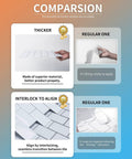 Comparison of Thicker Version Peel And Stick Subway Tile Backsplash with thin tiles, showing thickness and interlocking features.