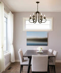 Dining room with Six Light Black Candle Style Chandelier For Farmhouse And Dining Room Vintage French Country Metal Pendant Light
