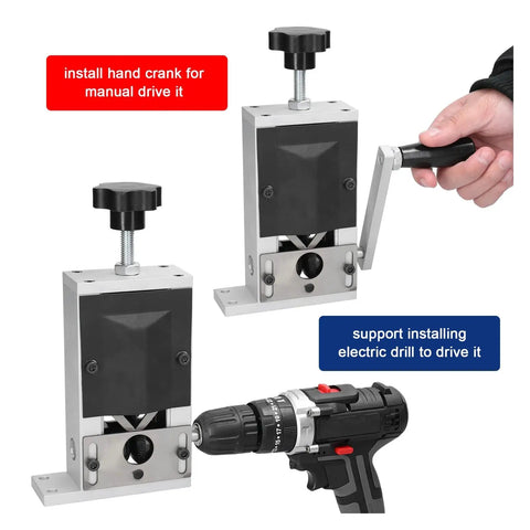 Heavy Duty Manual Wire Stripper Machine With Hand Crank Adapter For Electric Drill, showing crank handle and drill attachment.