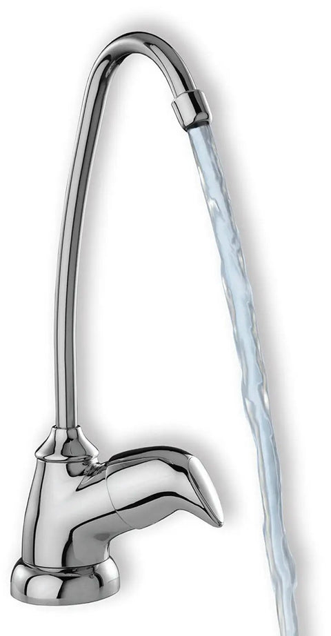 Chrome faucet from EZ-Change Under-Sink Water Filtration System With Dedicated Faucet, No Mess Quick-Change Cartridges, faucet view.