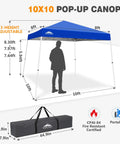 10x10 Pop Up Canopy Tent With Easy One Person Setup Center Lock System For Instant Outdoor Beach Shelter Portable Shade