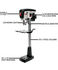 Shop Beast 17 Inch Floor Drill Press With 16 Variable Speeds And A Powerhouse 3/4 Horsepower Motor featuring a steel column and LED light.