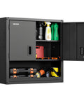 Heavy Duty Metal Wall Cabinet With Locking Doors And Adjustable Shelves, 30W x 12.01D x 30H Inches, Steel Floating Wall Mount Storage For Garage Basement Kitchen And Warehouse In Black with open door showing contents