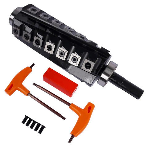Badass Six Inch Spiral Cutter Head Replacement For Professional Jointer Work With Four Row Twenty Eight Carbide Inserts and tools.