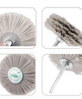 3 Pack Nylon Abrasive Wheel Brush Filament Set With 320 400 600 Grit For Rust Removal, Showing Front and Side Views