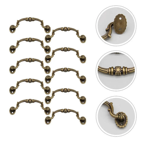 European Style Drawer Handles Set Of 10 No Drill Cupboard Pull Knobs For Cabinets And Dressers Bedroom Furniture Hardware Easy Install Durable Metal Pulls With Classic Look shown in coffee finish with close-up details on design.