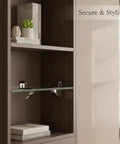 Go-To Glass Shelf Support Clip in Silver Zinc Alloy Mounting Bracket for Bathroom Vanities and Display Cabinets holding glass shelf.