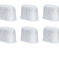 Premium Activated Charcoal Coffee Water Filter Inserts, six white filter cartridges for brewing water purification.