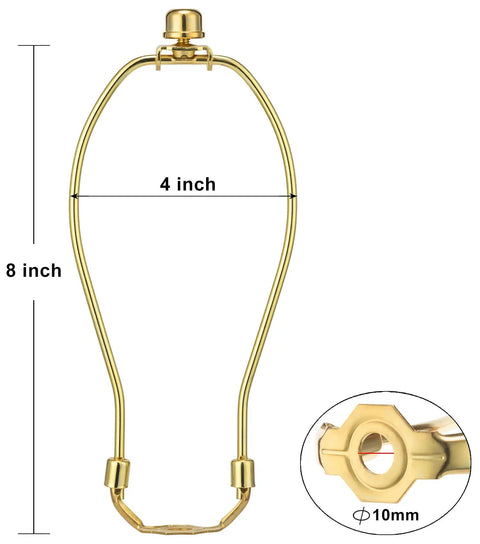 2 Piece 8 Inch Lamp Harp Set With Detachable Shade Holder For Table And Floor Lamps, Brass Finish, dimensions shown