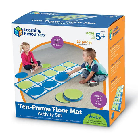 Kids playing with Ten Frame Floor Mat Activity Set for Preschool and Kindergarten Classrooms Gross Motor Math Games Hands On.