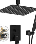 Matte Black Shower System With 12 Inch Rain Shower Head And Handheld Spray Wall Mount Faucet Set and Pressure Balance Valve Kit