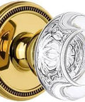 Rosette Non Locking Passage Door Set With Bordeaux Crystal Knob In Sleek Lifetime Brass Two And Three Eighths Inch Backset