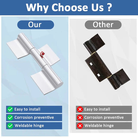 Two Pack 9 Inch Weld On Aluminum Trailer Ramp Door Hinges For Beefed Up Heavy Duty Trucks And Trailers, 1/2 Inch Pin, Durable Aluminum Construction For Strong Secure Weld On Installation, shown with install comparison