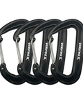 Set of four black Ultra Tough Aluminum Carabiner Clip 4 Pack For Hammocks Camping Water Bottles And Backpacking Lightweight Wiregate Gear