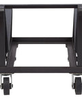 National Public Seating 8500 Series Commercial Chair Dolly Cart For Storing Up To Forty Stackable Dining Chairs In Heavy Duty Black Steel With Angle Design front view of sturdy black steel dolly with wheels