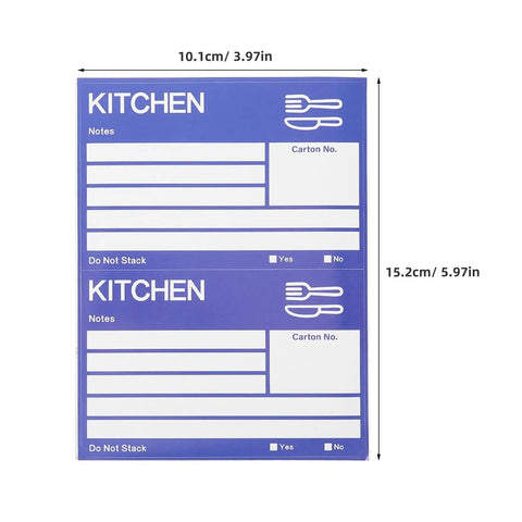 Color Coded Moving Box Labels 160 Pack With Writable Notes Area 6x4 Inches showing kitchen labels layout