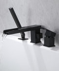 Waterfall Roman Tub Faucet Deck Mount With Hand Shower Three Hole Widespread Matte Black Bathroom Fixture Featuring Waterfall Tub Spout Single Handle High Flow