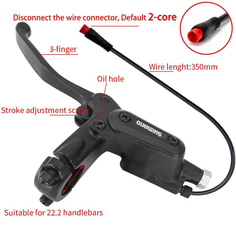 Black Shimano e-bike hydraulic brake lever with master cylinder and 350mm hose for 22.2mm handlebars