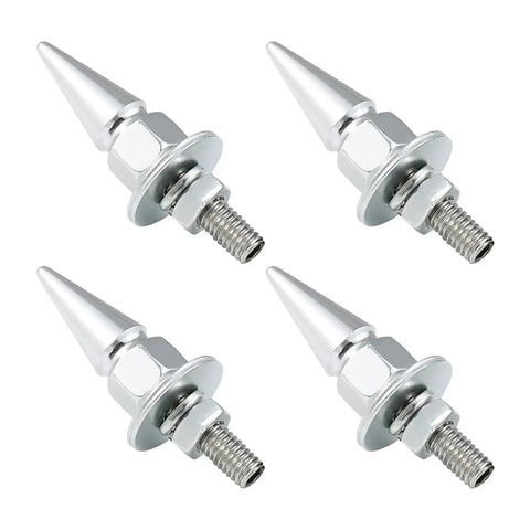 Spike License Plate Screws Kit Four Pcs Universal Fit Bolt Fasteners for Cars Trucks and Motorcycles in Stainless Steel and Aluminum Alloy