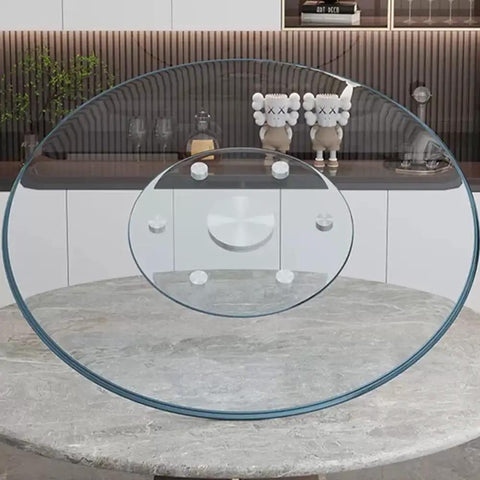 Tempered Glass Rotating Serving Tray With Aluminum Auxiliary Wheel Round Lazy Susan Turntable on dining table