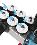 Close-up of rollers on the Badass Cordless Wire Threader And Through Wall Cable Puller with variable speed control.