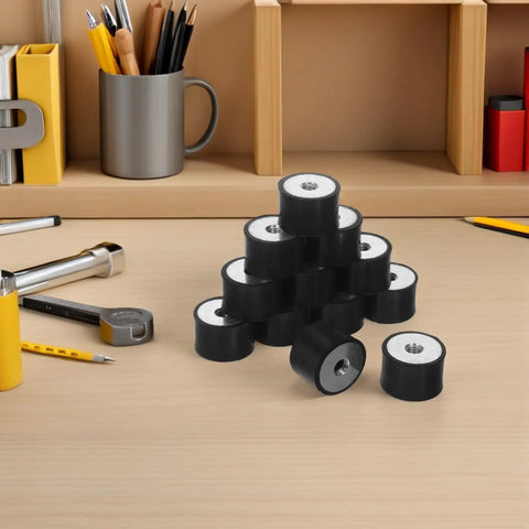 Rubber Shock Absorber Mounts For Noise Reduction And Vibration Damping In Industrial And Factory Environments 12 Pack With Heavy Duty Double Ended Threaded Cylindrical Design Durable Anti Vibration Feet And Washers, black rubber mounts on desk