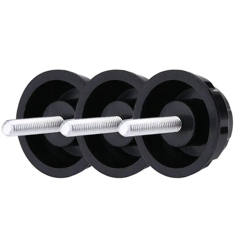 Durable Screw Cap Replacement Kit For Spinning Reels 10 Pcs Handle Caps And Gaskets For Outdoor Fishing Angler Friendly Fits Most Reels Under 7000 Series Easy Gap Adjustment And Plug And Play Install, showing three black caps with metal screws.
