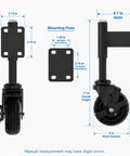 Heavy Duty Workhorse 4 Inch Galvanized Steel Gate Wheels With Locking Foot Brake Black 2 Pack dimensions shown with mounting plate details.