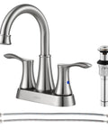 Swivel Spout Two Handle Brushed Nickel Bathroom Sink Faucet With Metal Pop Up Drain And Supply Lines, 360 Degree High Arc