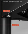 Close-up of the thickened columns and layers with 25mm tubes on the Five Tier Carbon Steel Storage Rack With Smooth Rolling Wheels Heavy Duty Metal Shelving Unit Extra Thick Frame Roomy Organizer For Home Office Pantry Entryway Black.
