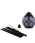 Two Pack Metal And Glass Globe Outdoor Torch Set For Patio And Yard Easy Install 64 Inch Tall Blue And Black With Wick