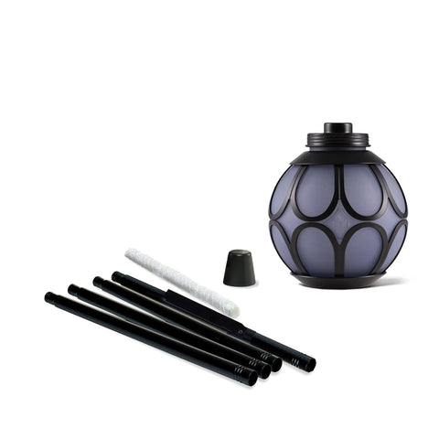 Two Pack Metal And Glass Globe Outdoor Torch Set For Patio And Yard Easy Install 64 Inch Tall Blue And Black With Wick