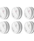 Photoelectric Smoke Detector Set Of Six With Ten Year Sensor And 85 DB Fire Alarm Test Silence Button Low Battery Warning Easy Mount For Home Bedroom Living Room Ultra Low False Alarms, six white detectors