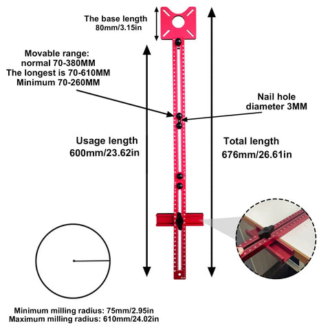 Diagram of 3 In 1 Router Grooves Bracket And Guide Kit For Milling And Routing Pro Grade Cutting Jig with detailed measurements.