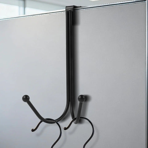 Two Pack Adjustable Cubicle Hooks Heavy Duty Double Coat Hangers For Partition Wall Panels Fits 1.3 To 3.6 Inch Thickness Black Metal