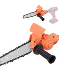 Straight Up Best Electric Chainsaw Attachment Modifies Standard Drills Into A Badass 6 Inch Power Cutter with orange design and metal chain.
