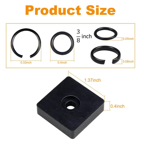 Three Eighths Inch Impact Wrench Retaining Ring Kit With O Ring And Anvil Install Tool Ten Sets Compatible With Milwaukee And Other Three Eighths Inch Pneumatic Electric Wrenches Carbon Steel Retainers And Rubber O Rings showing ring sizes and dimensions