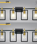 4 Light Bathroom Vanity Fixture With Black And Brass Finish 36 Inch Industrial Wall Mount Vanity Lighting On and Off