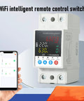 Slick Outdoor Smart Wifi Circuit Breaker With Dead Simple Smartphone App Remote Control And Real Time Monitoring For No Sweat Home Or Industrial Power Management 63A Adjustable Electrical Switch and phone display.